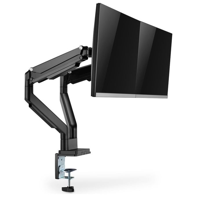 Digitus DA-90395 Supporto per Monitor Doppio per Schermi 15-32 Pollici fino a 9 Kg VESA 75x75 100x100 con Molla a Gas Fissaggio a Morsetto Gestione Cavi colore Nero
