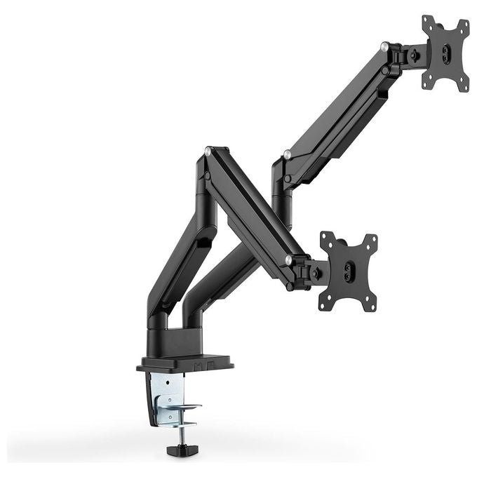 Digitus DA-90395 Supporto per Monitor Doppio per Schermi 15-32 Pollici fino a 9 Kg VESA 75x75 100x100 con Molla a Gas Fissaggio a Morsetto Gestione Cavi colore Nero