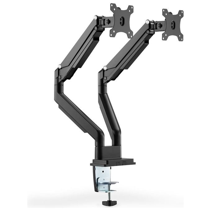 Digitus DA-90395 Supporto per Monitor Doppio per Schermi 15-32 Pollici fino a 9 Kg VESA 75x75 100x100 con Molla a Gas Fissaggio a Morsetto Gestione Cavi colore Nero