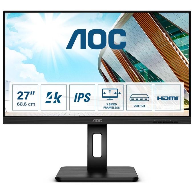 AOC U27P2 Monitor PC 27'' IPS 4K Ultra HD 3840x2160 350 cd-m² 4 ms Hub USB 3.2 AMD FreeSync colore Nero