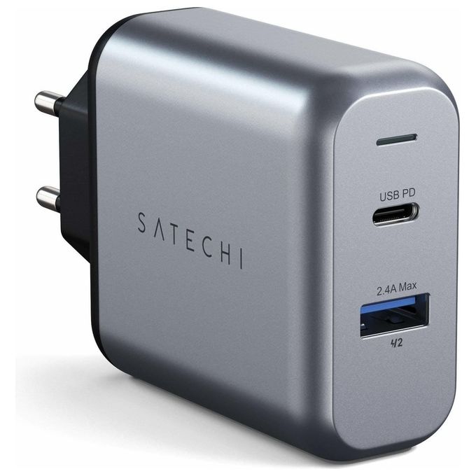Satechi ST-MCCAM-EU Caricabatterie da Muro Doppia Porta 30W USB-C PD 18W USB-A 12W Ricarica Rapida colore Grigio Spazio
