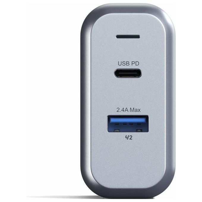 Satechi ST-MCCAM-EU Caricabatterie da Muro Doppia Porta 30W USB-C PD 18W USB-A 12W Ricarica Rapida colore Grigio Spazio