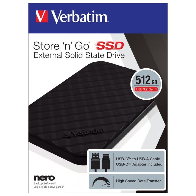 Verbatim 53250 Store 'n' Go SSD Portatile 512 GB USB 3.2 Gen 1 Tipo C colore Nero