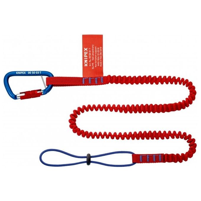 Knipex 00 50 05 T BK Set di Sicurezza per Attrezzi Corda Elastica fino a 1,5 m Resistenza 1,5 Kg Materiale Poliestere Goffrato e Moschettone in Metallo colore Rosso