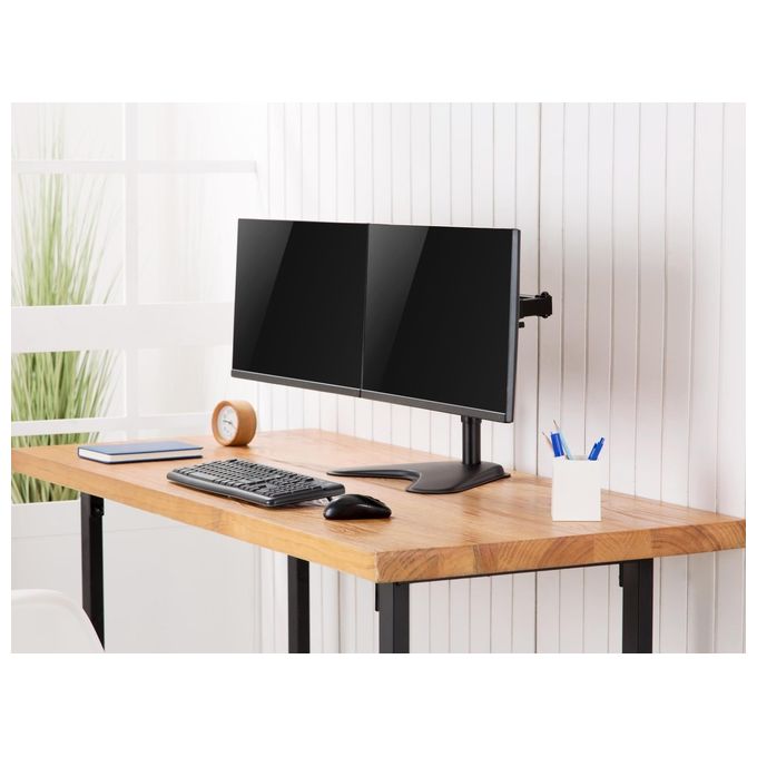 Equip 650123 Supporto da Tavolo per Doppio Monitor 17'' a 32'' Inclinazione Regolabile Rotazione 360° Altezza Regolabile con Molla a Gas colore Nero