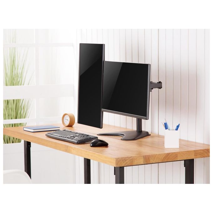 Equip 650123 Supporto da Tavolo per Doppio Monitor 17'' a 32'' Inclinazione Regolabile Rotazione 360° Altezza Regolabile con Molla a Gas colore Nero
