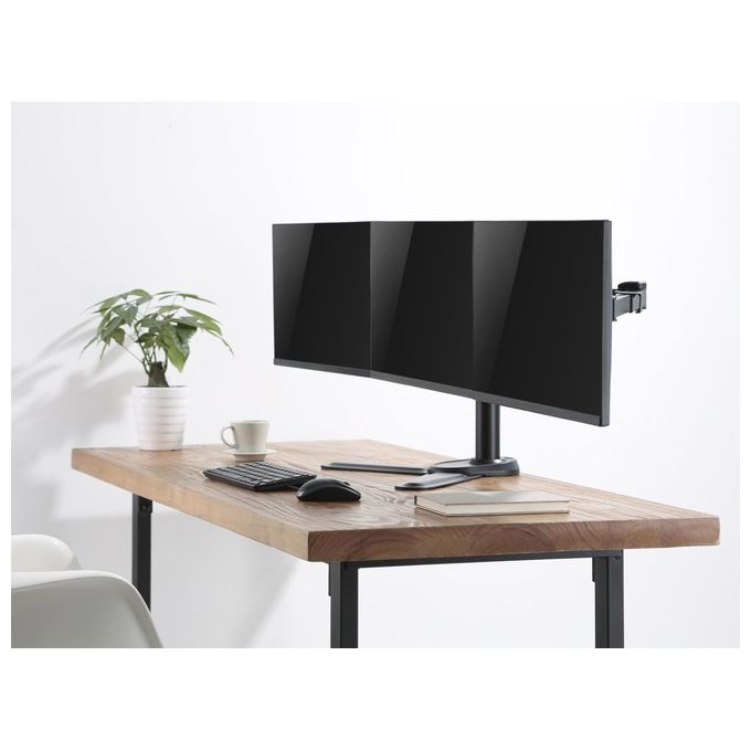 Equip 650125 Supporto da Tavolo Articolato per 3 Monitor 17-27'' VESA 75x75-100x100 mm Inclinabile Rotazione 360° Gestione Cavi colore Nero