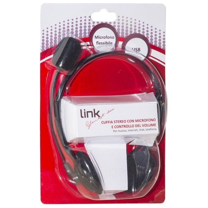 Link cuffia con microfono orientabile, connettore usb e controllo volume