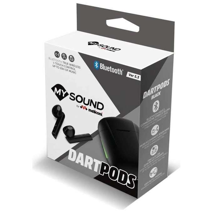 Meliconi Mysound Dart Pods Auricolari True Wireless Bluetooth 5.3 Nero con LED