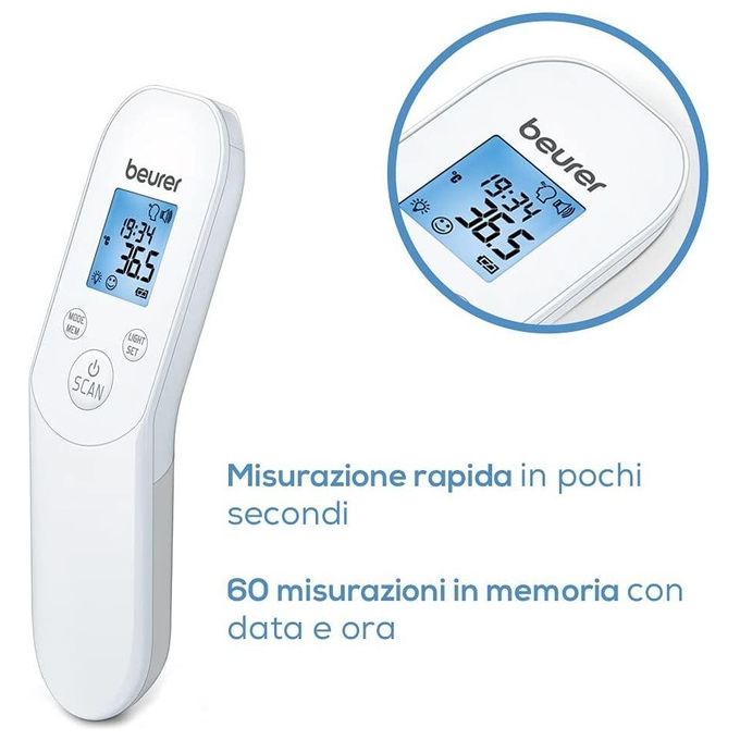 Beurer FT85 Termometro a Infrarossi senza Contatto Temperatura Corporea Ambientale Display LCD 60 Memorie colore Bianco