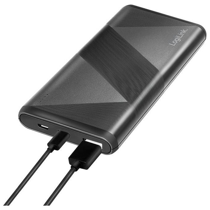 Logilink Power Bank 10000 mAh 1 Usb-A QC (QuickCharge 3.0) e 1 Usb-C PD (Power Delivery 2.0) con cavo 2 in 1 Nero