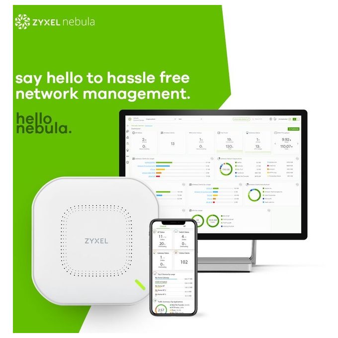 Zyxel NWA110AX-EU0102F Access Point Wireless True WiFi6 1,77Gbps con CPU Quad Core e Doppia Antenna 2x2 MU-MIMO