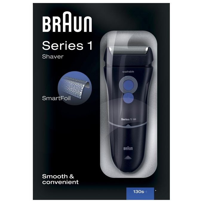 Braun Series 1 130 - Rasoio elettrico a lamina, utilizzo a secco, 1 testina con sistema SmartFoil, autonomia a rete, Trimmer di precisione integrato, pulizia facile, Colore Nero