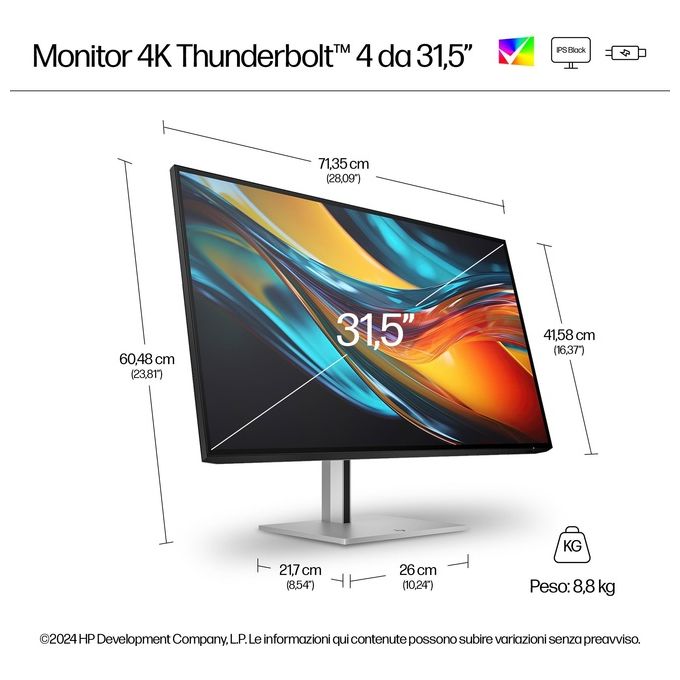 HP 8Y2K9AA#ABB Serie 7 Pro Monitor 31,5'' 4K UHD IPS Black Thunderbolt 4 USB-C Hub Integrato KVM colore Nero Argento