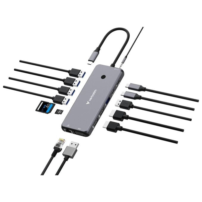 Verbatim CMH-14 Hub USB-C Multiporta Pro 14 Porte 2x HDMI 4K VGA Gigabit Ethernet SD PD 85W colore Argento