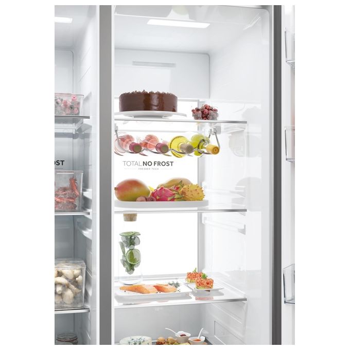 Haier HSW79F18ANMM SBS 90 Serie 7 Frigorifero Side by Side 611 L 177,5 cm Classe A 35 dB No Frost Humidity Zone Wi-Fi colore Platinum Inox