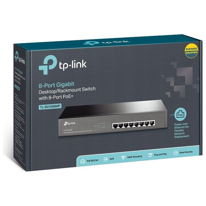 Tp-link Switch 8 Porte Gigabit PoE Non Gestito Gigabit Ethernet 10-100-1000 Nero Supporto Power over Ethernet