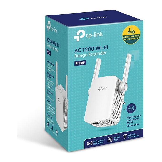 TP-LINK Ripetitore WiFi Wireless, Velocita' Dual Band AC1200, WiFi Extender e Access Point, Compatibile con Modem Fibra e ADSL, fino a 1.2Gbps (RE305), Bianco