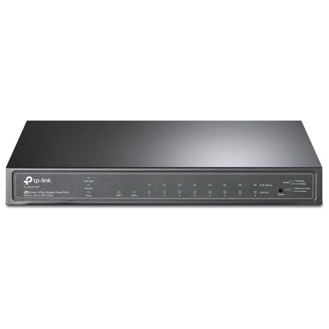 TP-LINK Switch 8p Lan Gigabit Poe+ Smart Rj45 con 2 Sfp,802.3af Sfp Alim.53w Poe