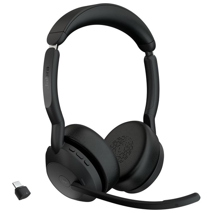 Jabra 25599-999-899 Evolve2 55 Auricolare Wireless Bluetooth con Cancellazione Attiva del Rumore Base di Ricarica incluso colore Nero
