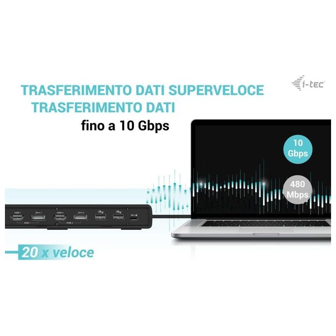 I-tec CADUA4KDOCKPDL2IT Docking Station Doppio Display USB 3.0 USB-C Thunderbolt 3 Gen2 2x DisplayPort 2x HDMI 4K Power Delivery 100W colore Nero