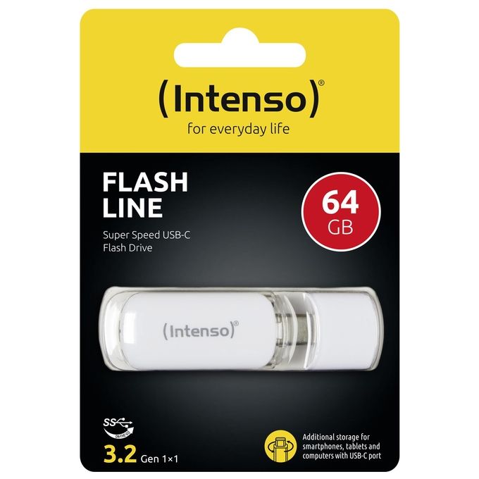 Intenso Flash Line 64Gb Chiavetta Usb Tipo C Super Speed Usb 3.1 Bianco