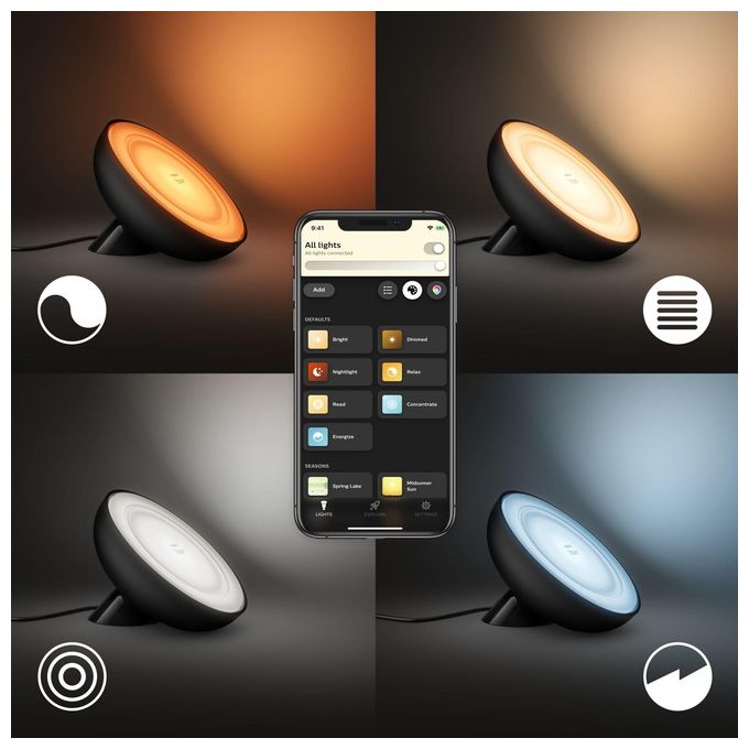 Philips Lampada Hue Bloom Led 7.1W Nero, 16 Milioni di Colori, Ambiance Bianco e Colore, 2000-6500 K Decorativa
