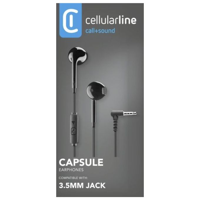 Cellular Line VOICE CAPSULE Auricolari a Capsula con Microfono Tasto di Risposta e Connettore Jack 3.5mm Nero
