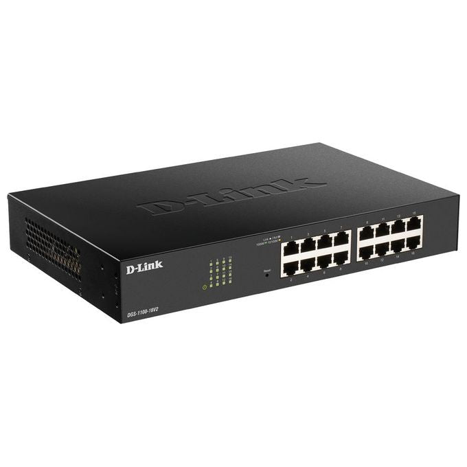 D-Link DGS-1100-16V2 Switch di Rete Gestito L2 16 Porte Gigabit Ethernet 10-100-1000 Supporto VLAN QoS Fanless colore Nero