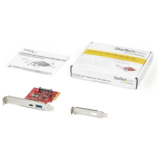 StarTech.com PEXUSB311AC3 Scheda PCIe 2 Porte USB-A USB-C USB 3.2 Gen 2 10 Gbps UASP colore Rosso