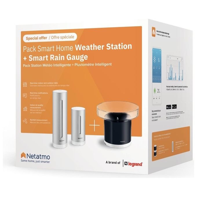 Netatmo NBU-NWS-NRG-EU Stazione Meteo Intelligente con Pluviometro Wi-Fi temperatura umidita' qualita' aria pressione barometrica colore Argento