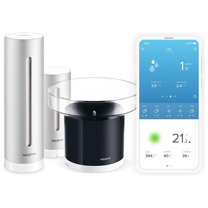 Netatmo NBU-NWS-NRG-EU Stazione Meteo Intelligente con Pluviometro Wi-Fi temperatura umidita' qualita' aria pressione barometrica colore Argento