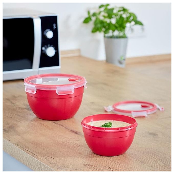 Emsa Clip e Micro Contenitore Rotondo Microonde Rosso 2.6 Litri
