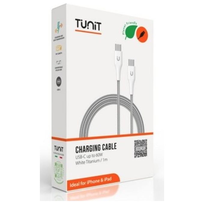 Tunit Cavo Dati Ricarica e Trasferimento Usb-C - Usb-C 60W 1mt Bianco