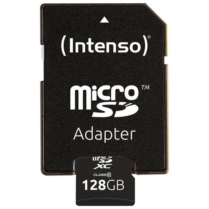 Intenso 3413491 Scheda di Memoria MicroSDXC 128 GB Classe 10 UHS-I con Adattatore SD Velocita' Lettura 40 MB-s Scrittura 10 MB-s colore Nero