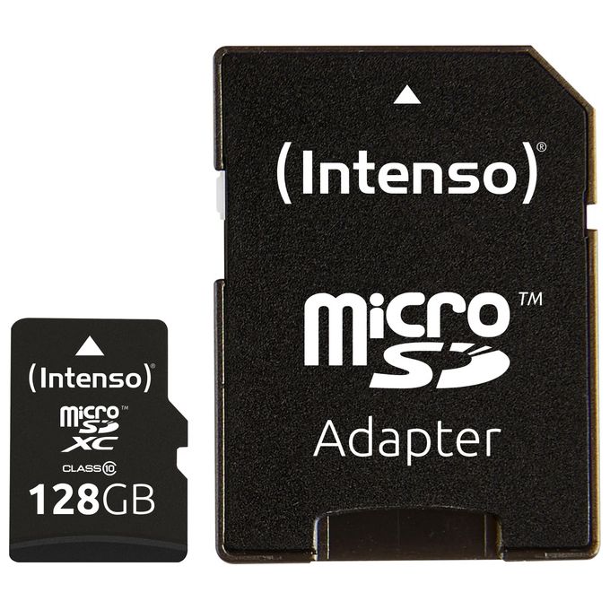 Intenso 3413491 Scheda di Memoria MicroSDXC 128 GB Classe 10 UHS-I con Adattatore SD Velocita' Lettura 40 MB-s Scrittura 10 MB-s colore Nero