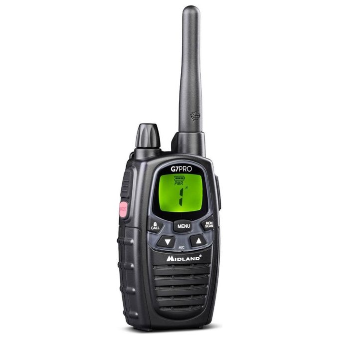 Midland C1090.13 G7 Pro Ricetrasmittente Walkie Talkie Coppia PMR446 69 Canali 500 W VOX Display LCD colore Nero