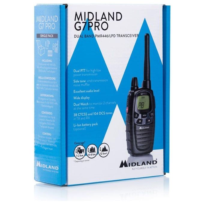 Midland Ricetrasmittente  G7-Pro nero 2018 Pmr446+lpd 8+69 Canali Batterie con Caricabatterie