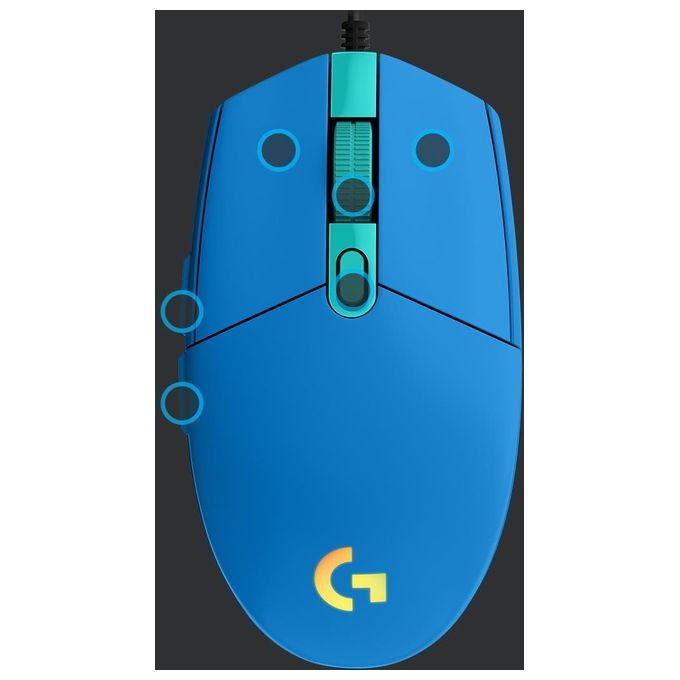 Logitech G 910-005798 G203 LIGHTSYNC Mouse Gaming 8000 DPI USB Tipo A 6 Pulsanti Programmabili 1000 Hz colore Blu