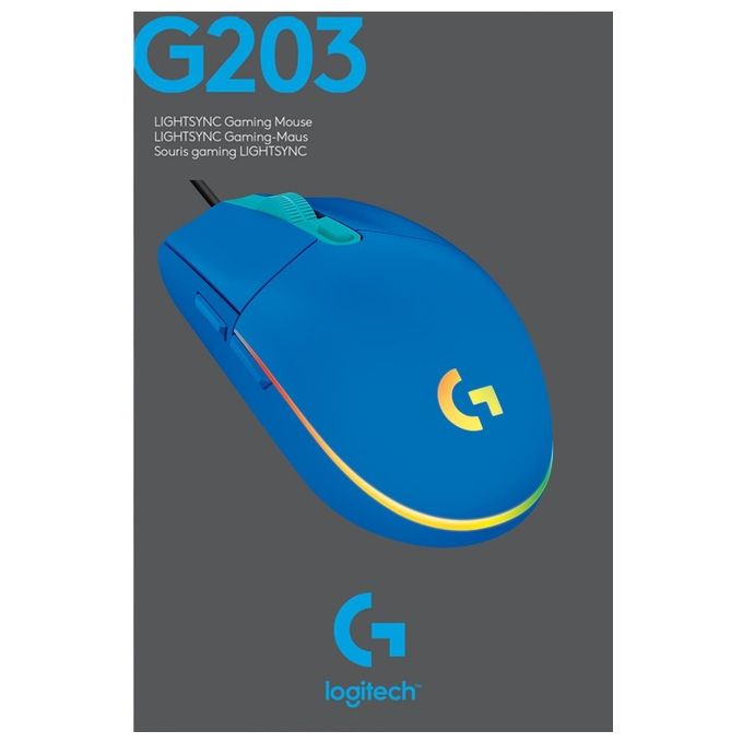 Logitech G 910-005798 G203 LIGHTSYNC Mouse Gaming 8000 DPI USB Tipo A 6 Pulsanti Programmabili 1000 Hz colore Blu