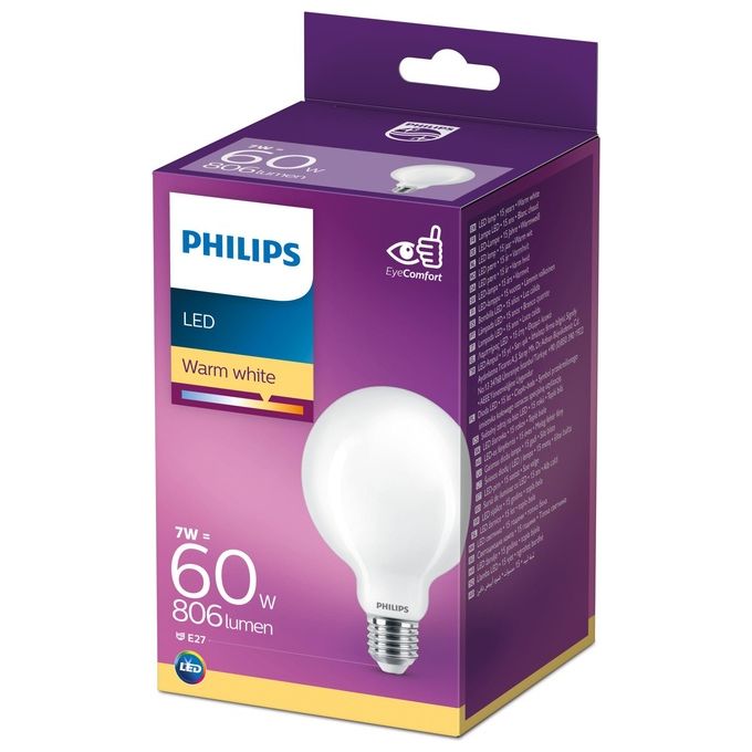Philips Globo Lampadina Led 60W e27 Luce Bianco Caldo