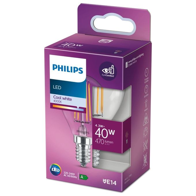 Philips Candela Lampadina Led 40W e14 Luce Bianco Freddo