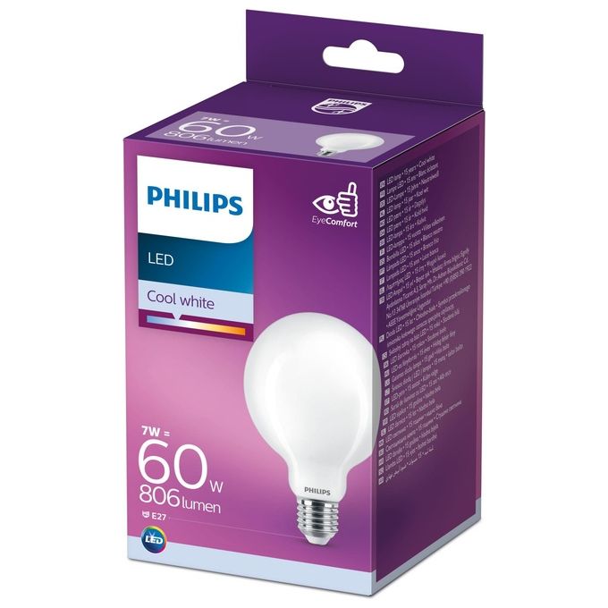 Philips Globo Lampadina Led 60W e27 Luce Bianco Freddo