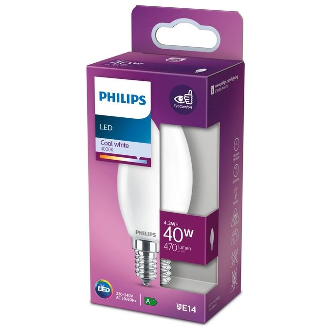 Philips Candela Lampadina Led 40W e14 Luce Bianco Freddo