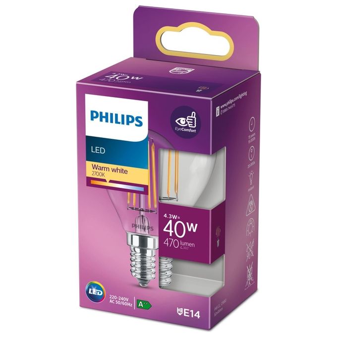 Philips Sfera Lampadina Led 40W e14 Luce Bianco Caldo