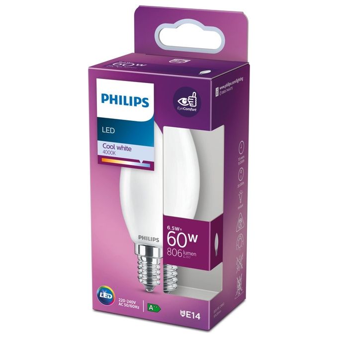 Philips Candela Lampadina Led 60W e14 Luce Bianco Freddo