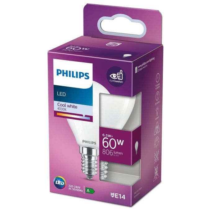 Philips Sfera Lampadina Led 60W e14 Luce Bianco Freddo