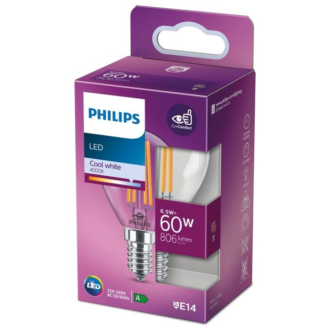 Philips Sfera Lampadina Led 60W e14 Luce Bianco Freddo