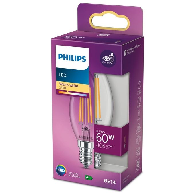 Philips Oliva Lampadina Led 60W e14 Luce Bianco Caldo