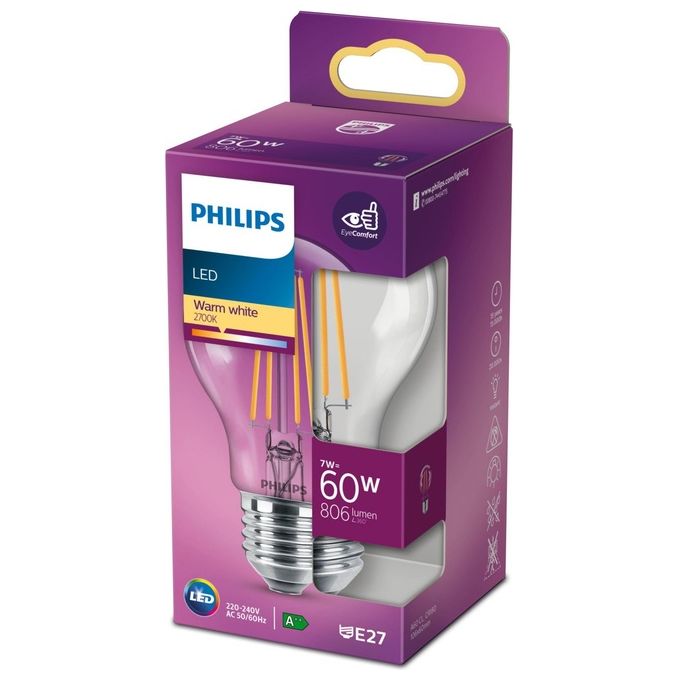 Philips Goccia Lampadina Led 60W e27 Luce Bianco Caldo